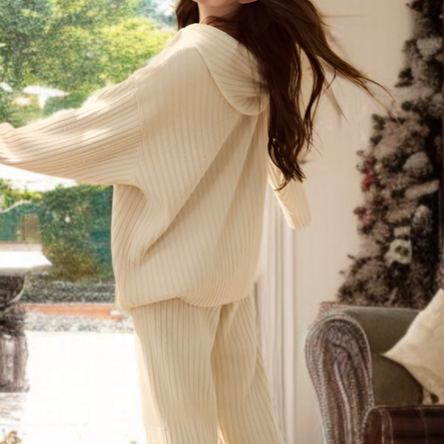 冬季半边绒レディース睡衣セット加厚フード付き長袖