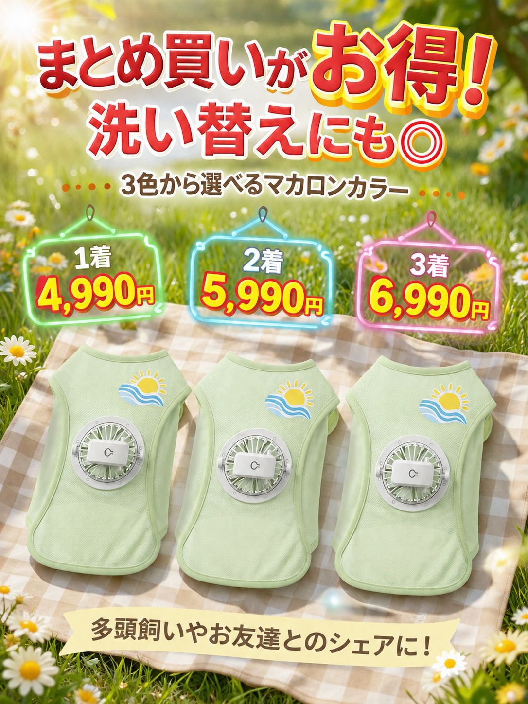 W涼感ペット服 ペット用クールベスト ファンポケット付き 夏に最適