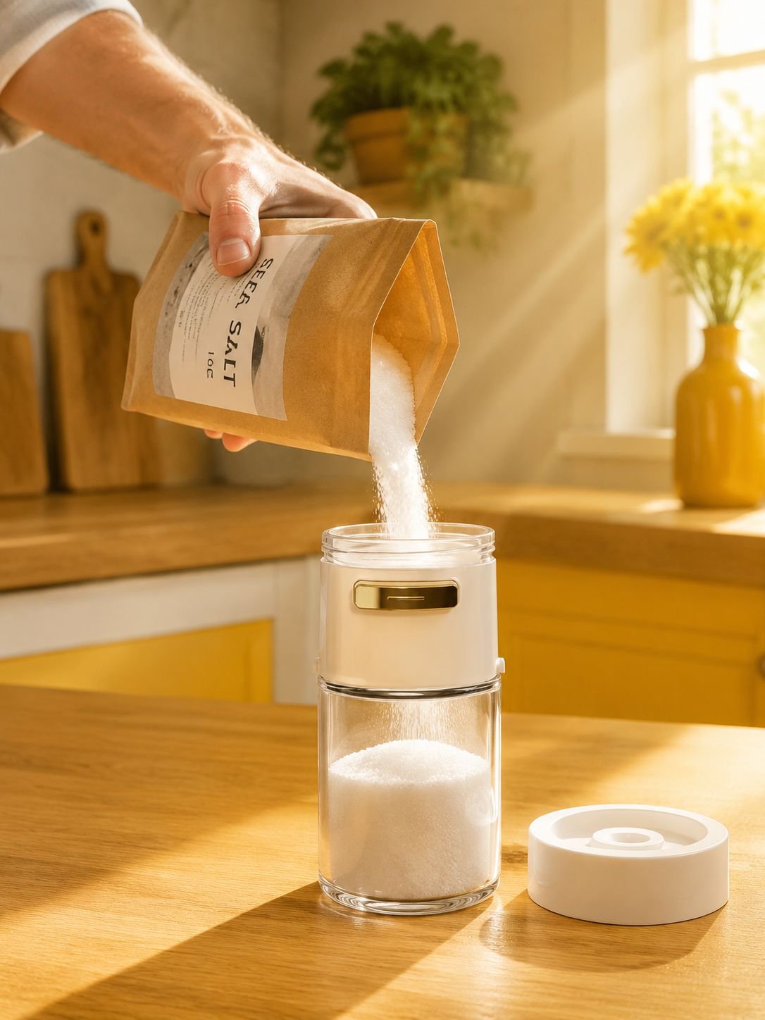 User pressing seasoning jar for effortless dispensing