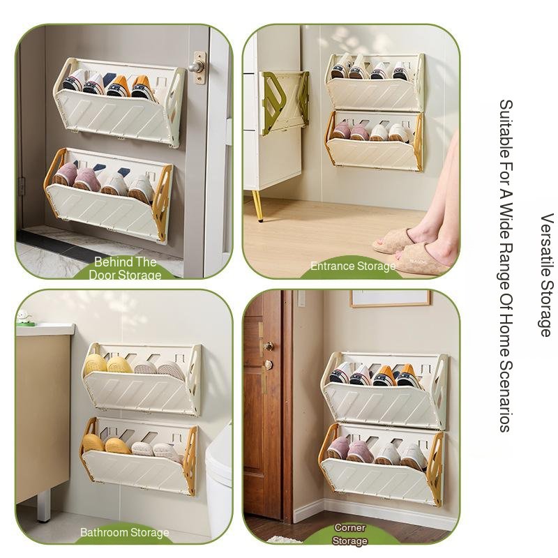 Zapatero plegable de pared sin taladro y antirrobo para el hogar y baño