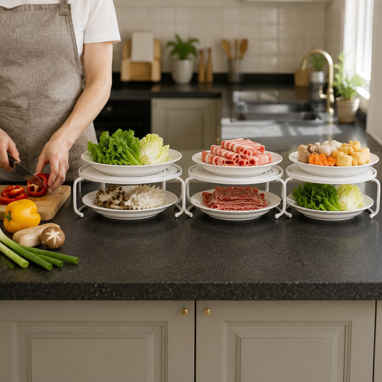 Round Kitchen Microwave Storage Shelf on countertop