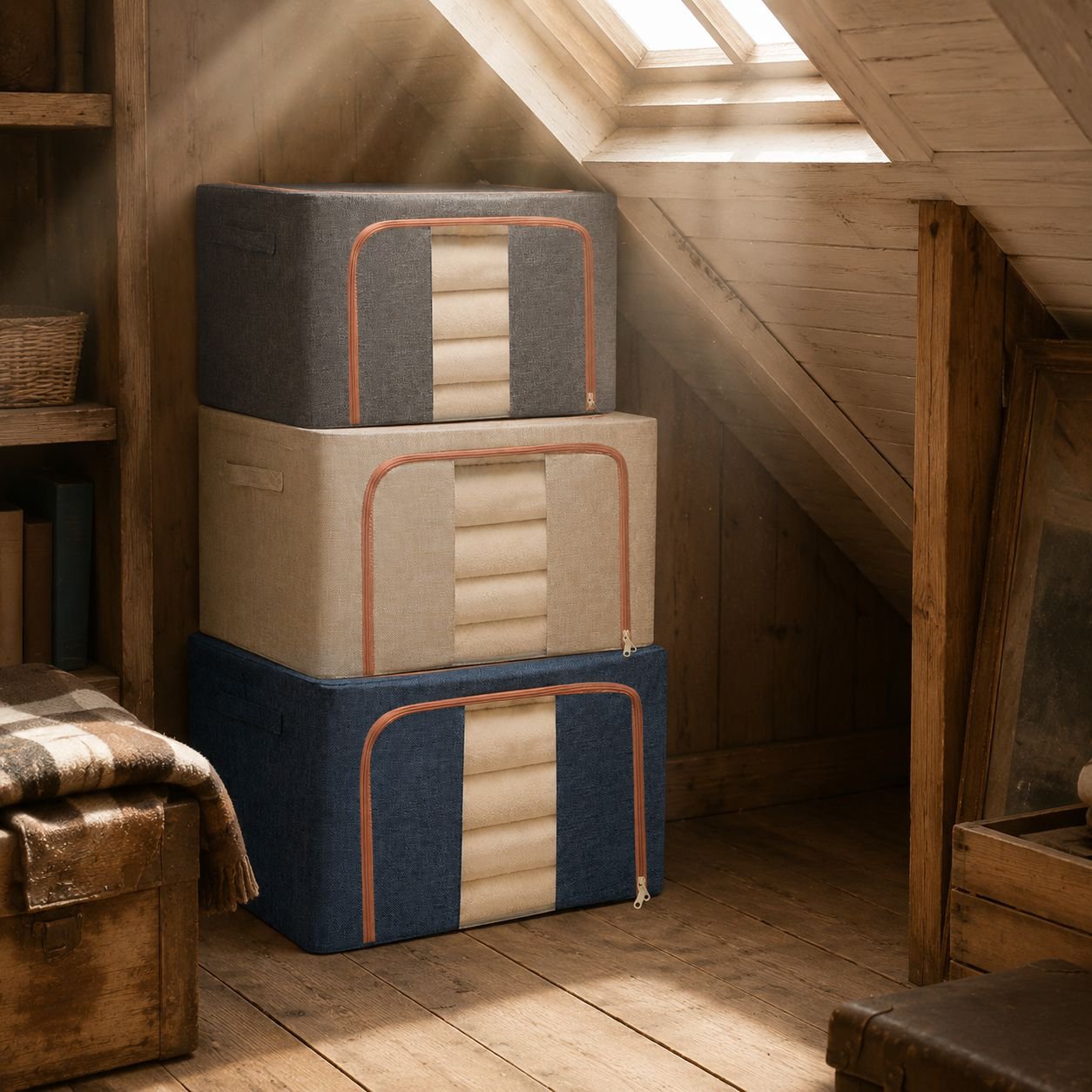 Large foldable cotton and linen storage box for home organization