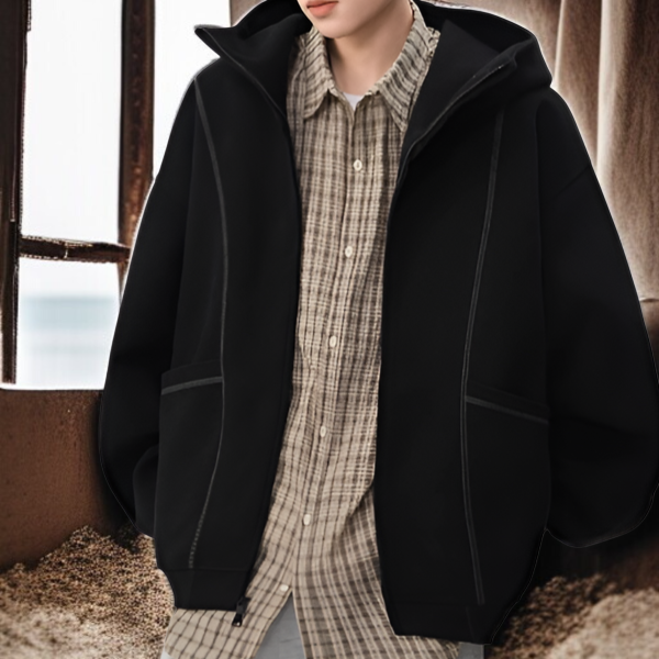 春秋ルーズカップルジッパージャケットの着用イメージ