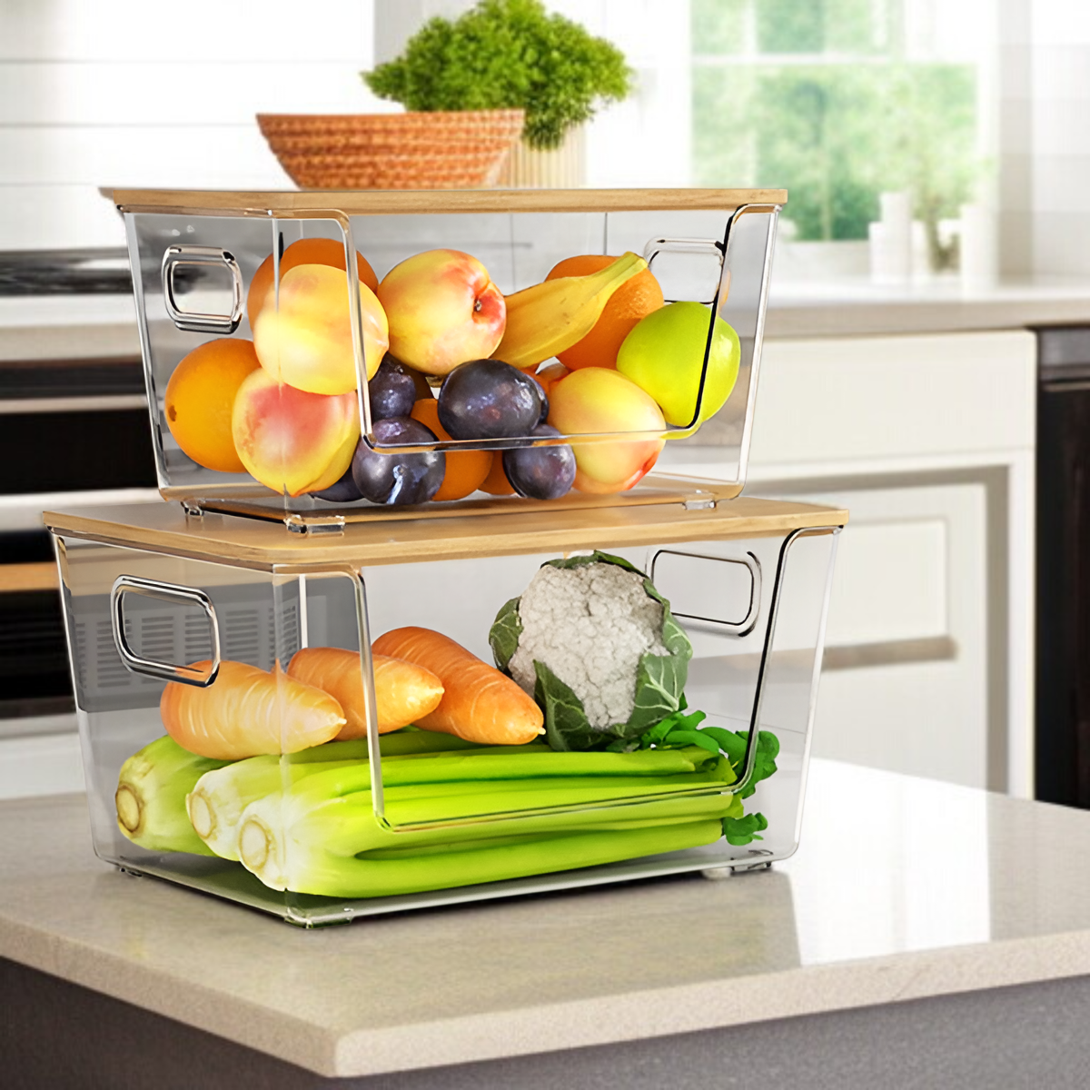 멀티 데스크 라지 수납함 대용량 다용도 가정용 투명 대나무 뚜껑 수납함