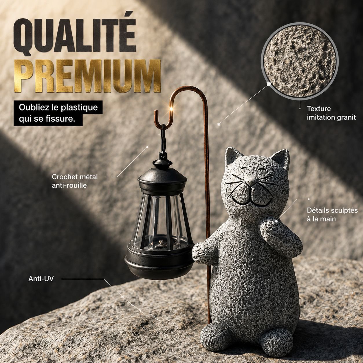 Lampe décorative solaire en forme de chat pour jardin extérieur