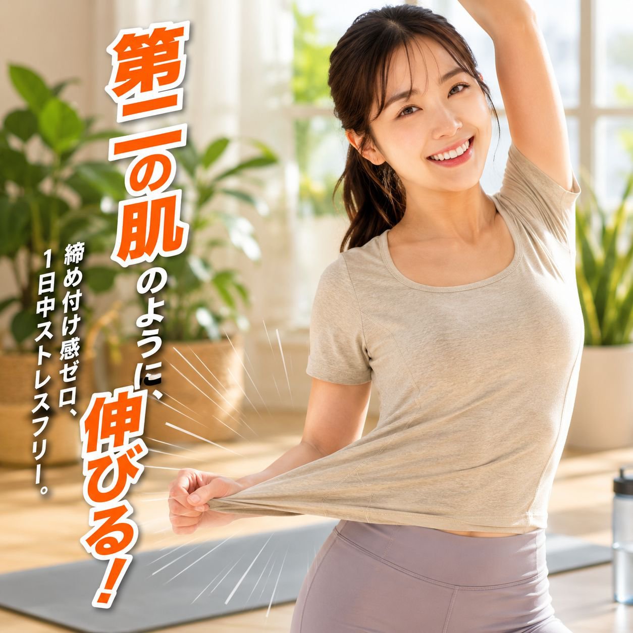 レディース夏スクエアネック無地スリム半袖Tシャツ