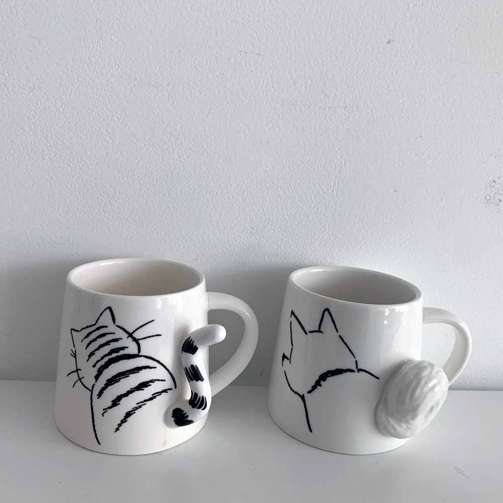 Handmade Ceramic Cat Character Coffee Mug with Lid