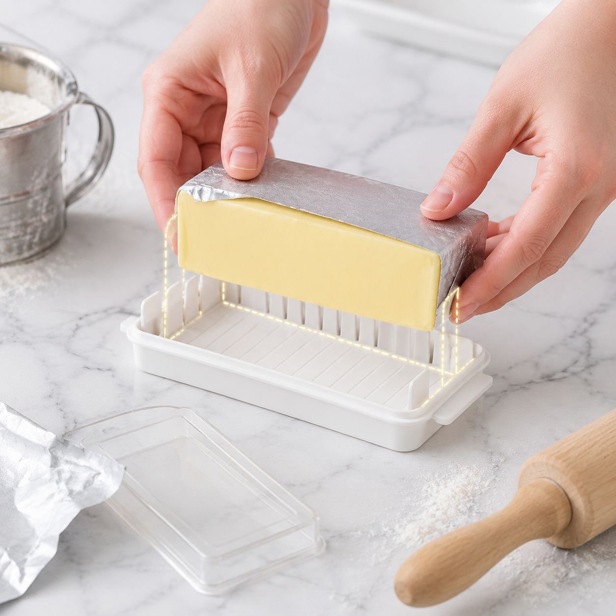 Caja japonesa para almacenar y cortar queso y mantequilla con tapa