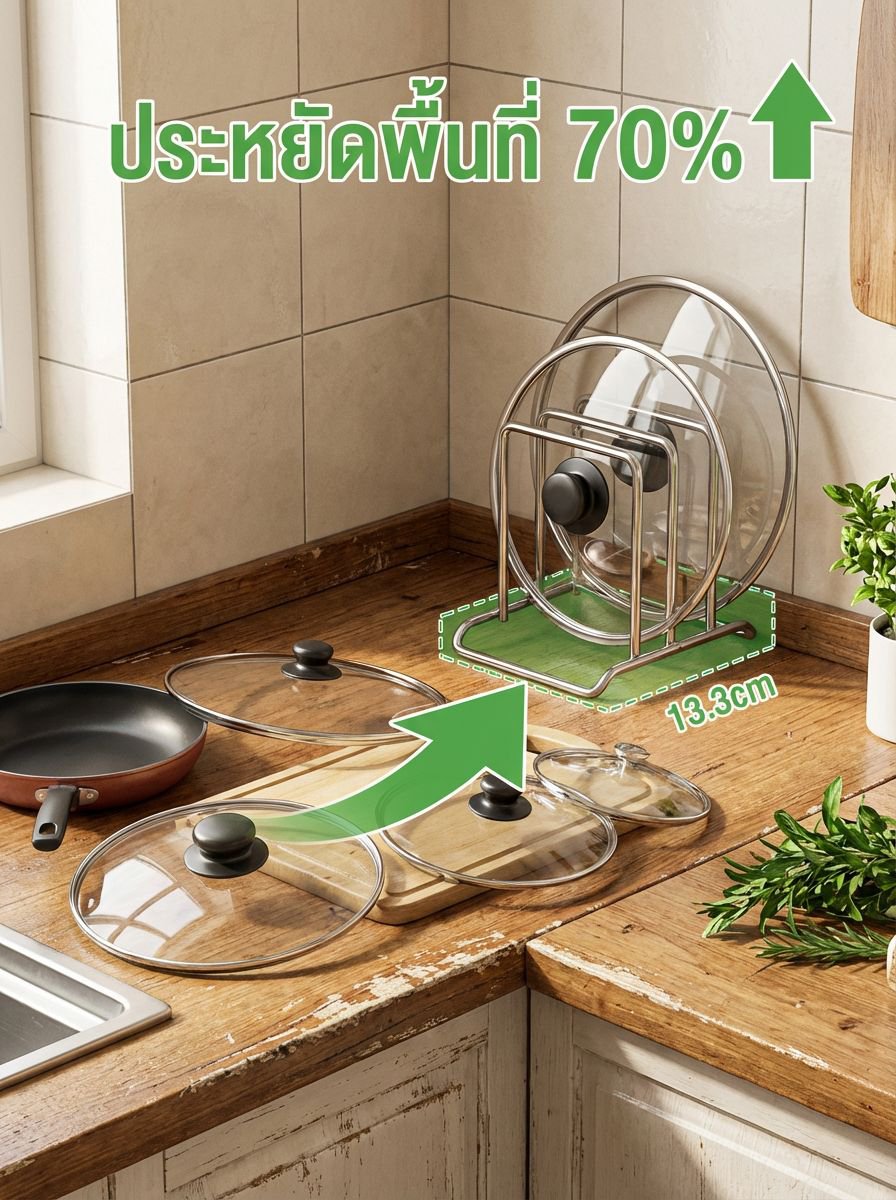 อุปกรณ์จัดเก็บฝาหม้อสแตนเลส