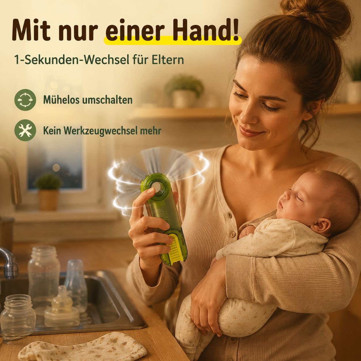 3-in-1 Multifunktionsbürsten-Set (Deckelbürste/Flaschenbürste/Strohhalmbürste)