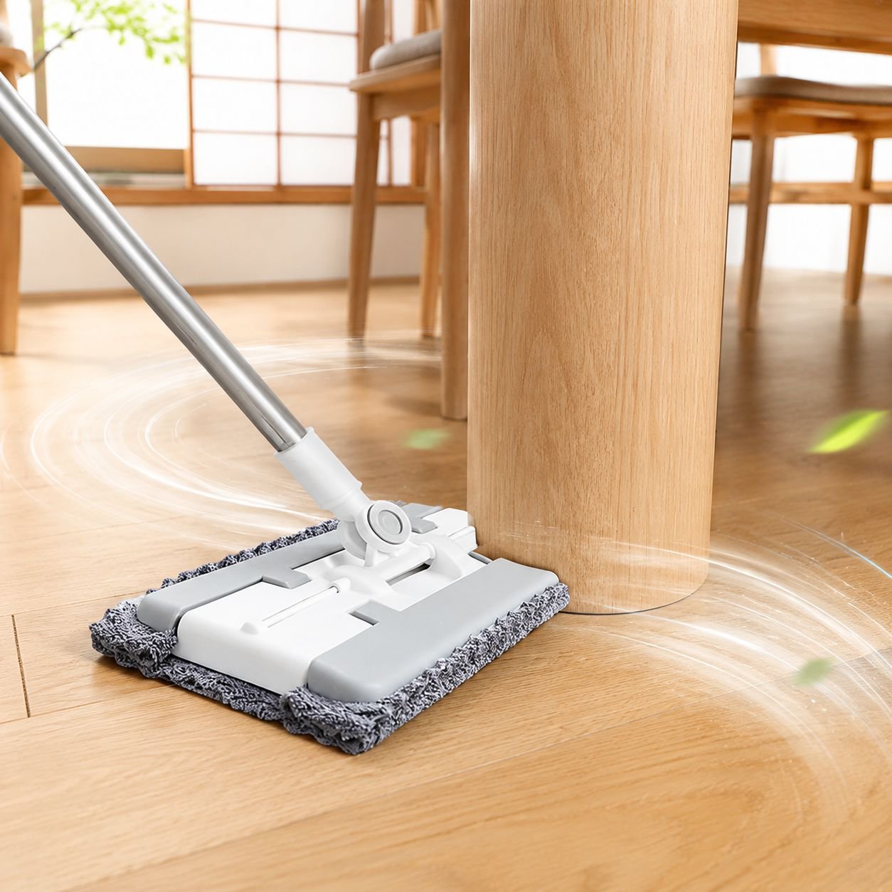 家庭のリビングで使用中のレイジーモップ