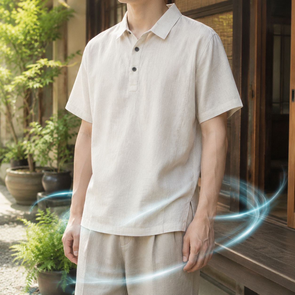 メンズ ヴィンテージ風 リネン 半袖シャツ