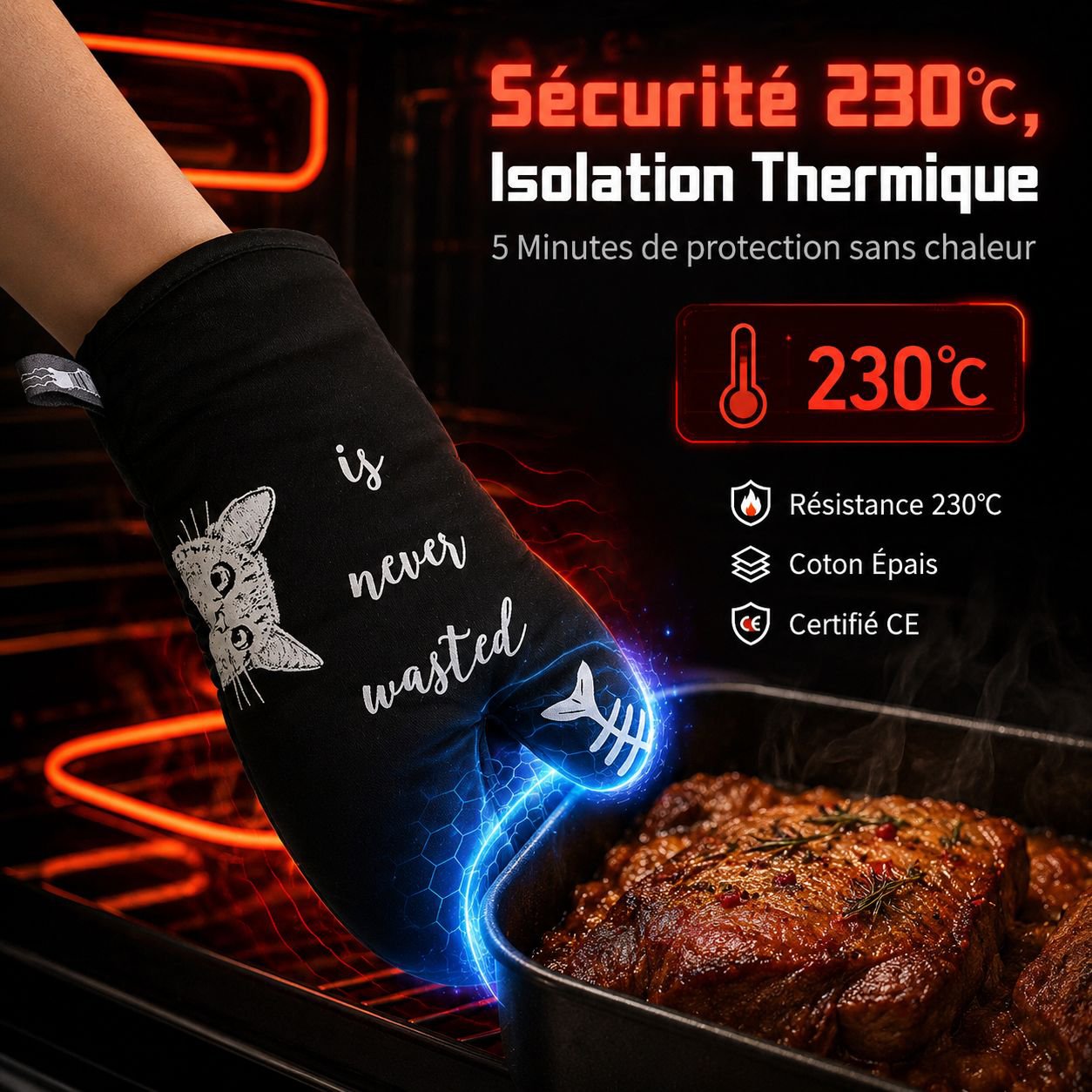 Gants de protection allongés en silicone et coton pour micro-ondes