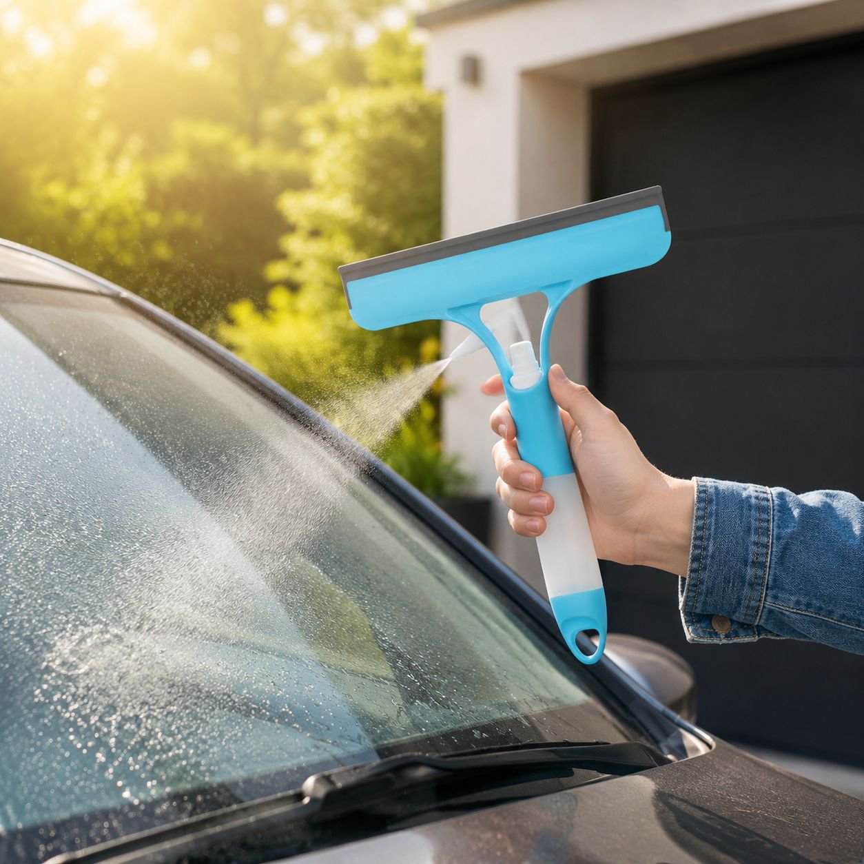 Multifunctional window screen cleaning brush in use