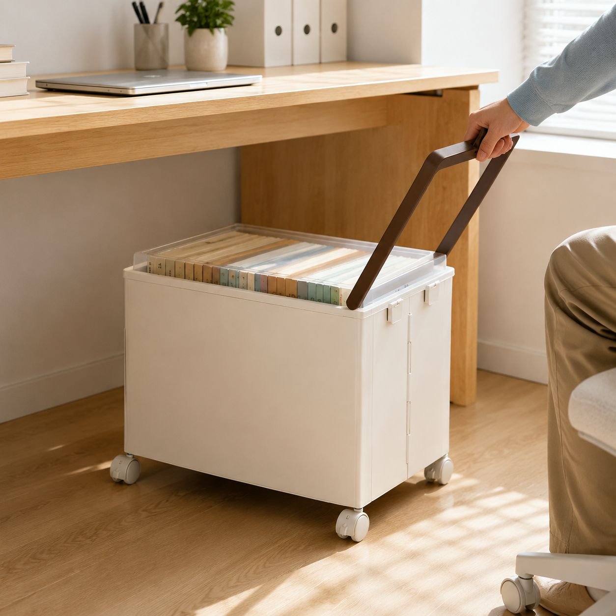 Wheeled Foldable Under-Desk Storage Trolley for Books and Sundries