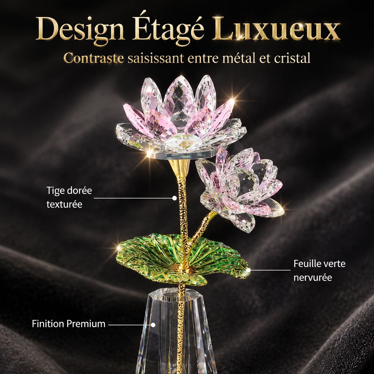 Vase ornemental lotus en cristal, fleur artificielle pour autel bouddhiste
