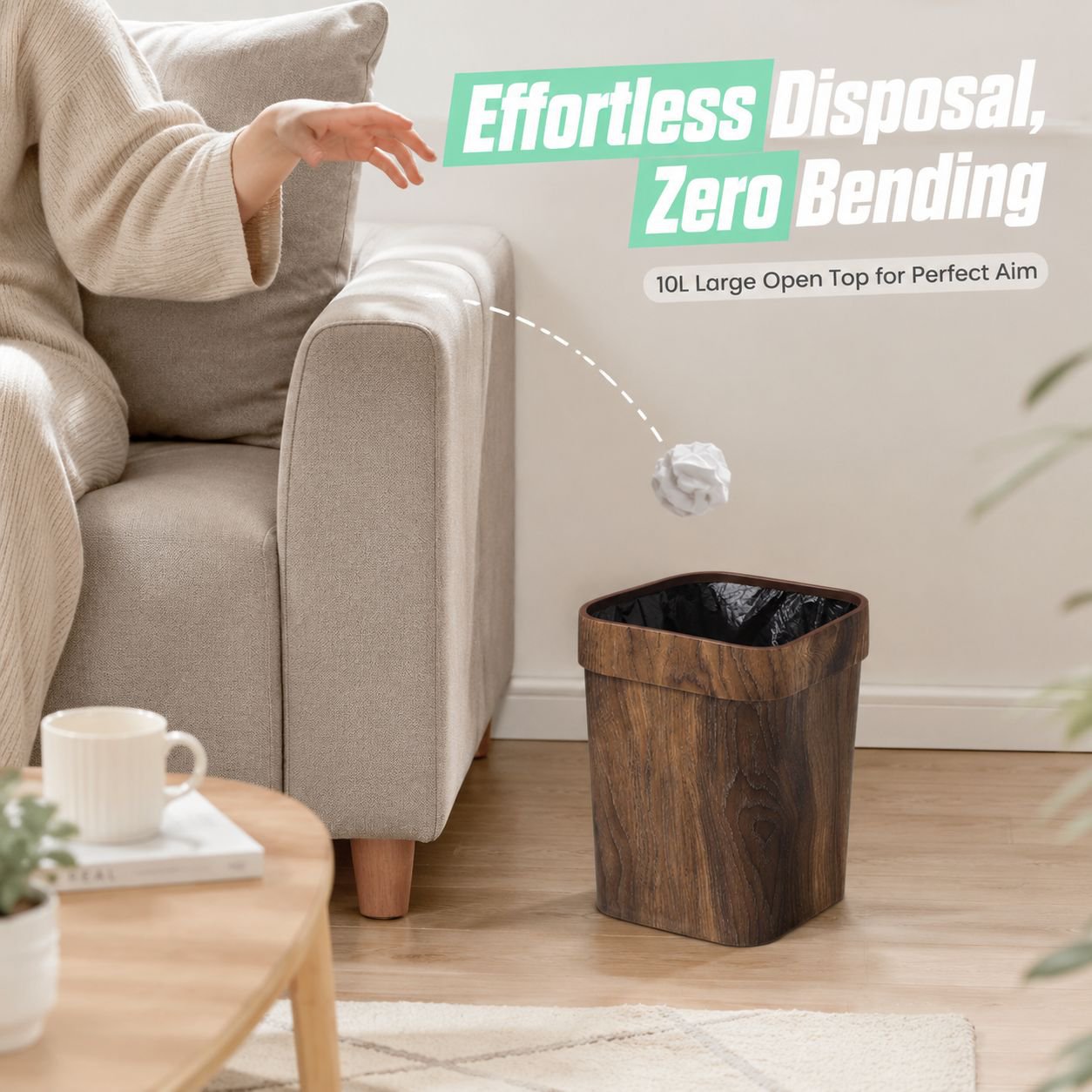 Wood Grain Household Trash Can