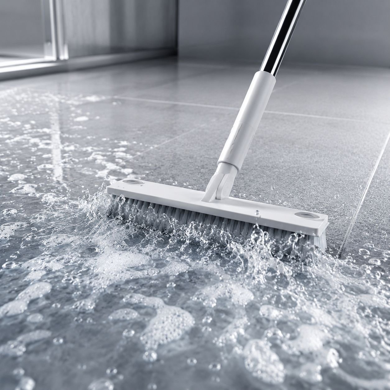 Bathroom cleaning brush scrubbing tile grout