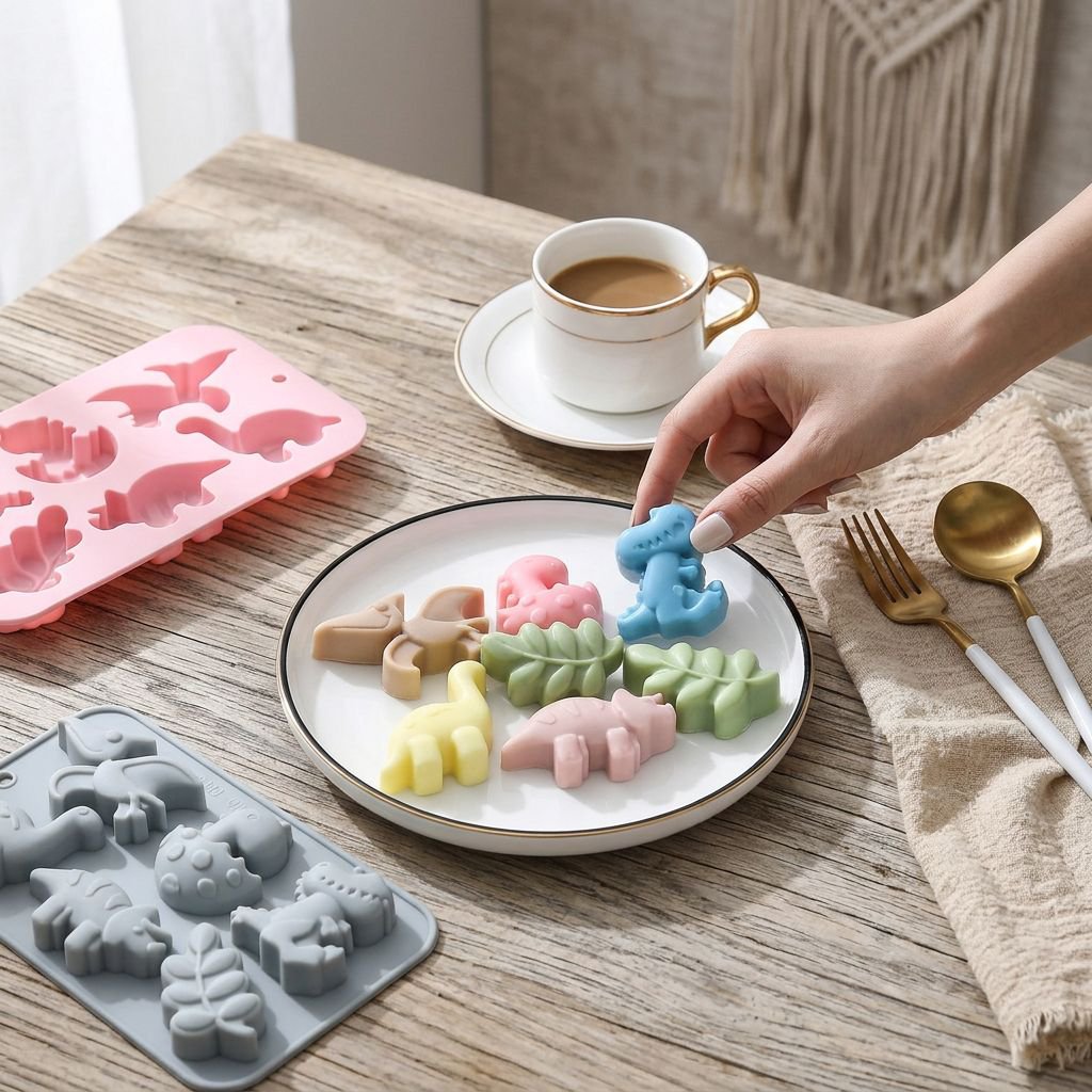 6-piece dinosaur leaf-shaped silicone candy mold
