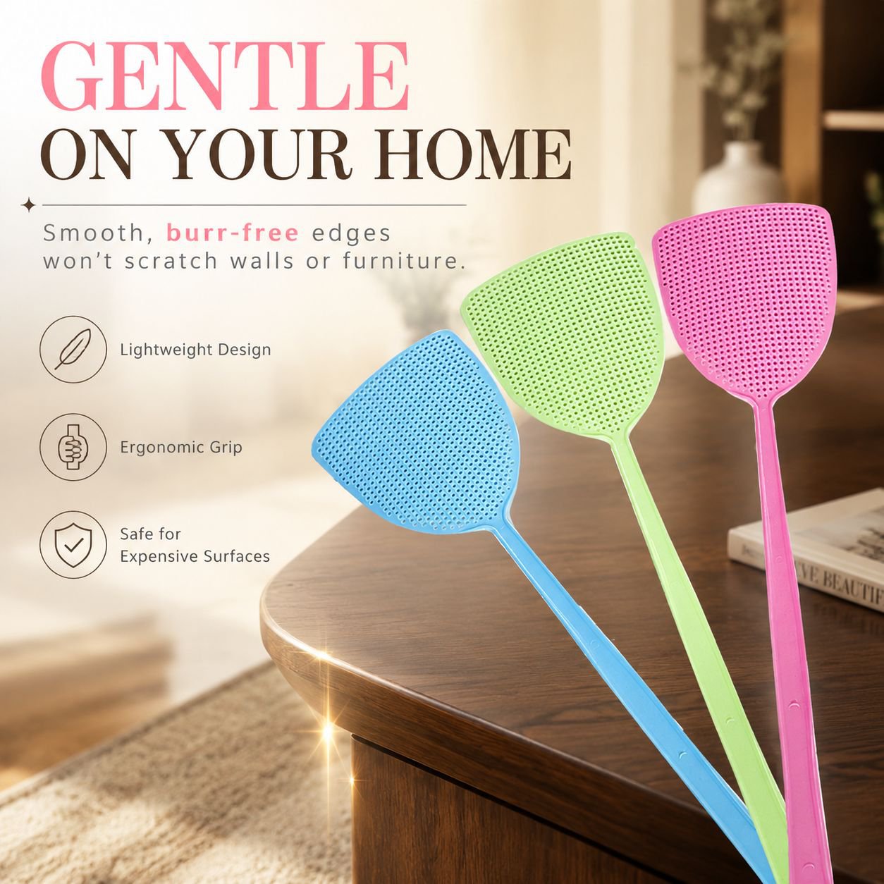Durable Plastic Fly Swatter with Extended Handle for Home Use