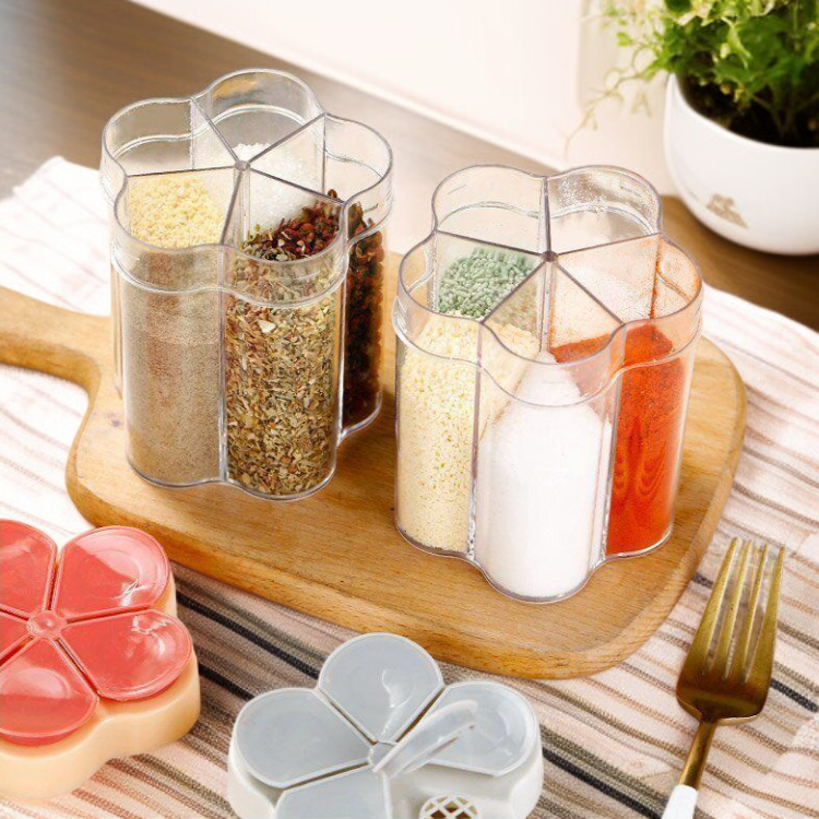 Többrekeszes műanyag fűszertartó doboz szabadtéri használatra sóhoz és MSG-hez