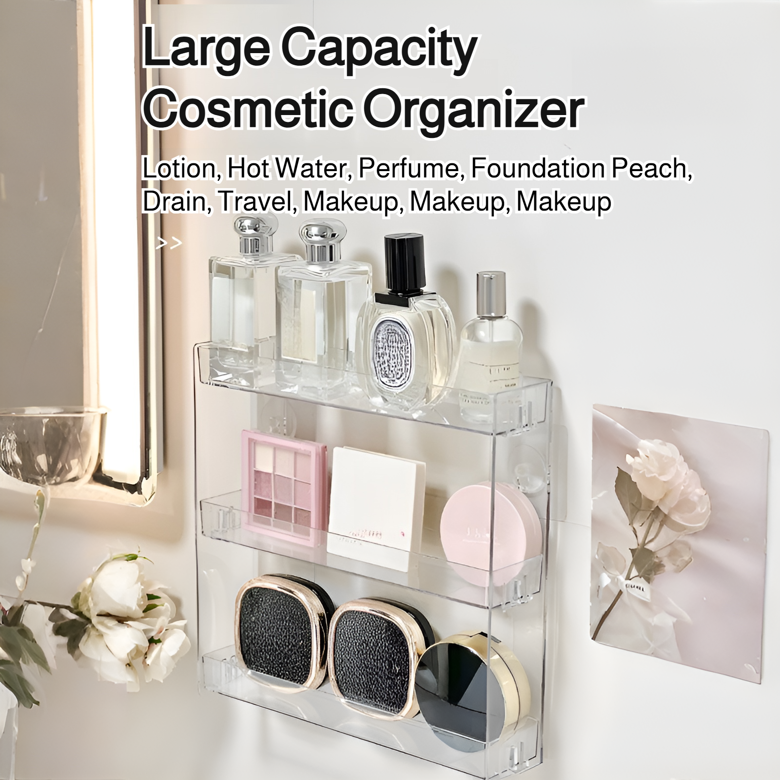 Acrylic wall mount multi-layer transparent thickened cosmetics figurine home punch-free bathroom sto