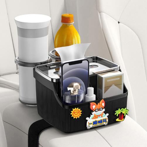 Car Armrest Box Upgraded 2 in 1 Storage Cup Holder Tissue Box