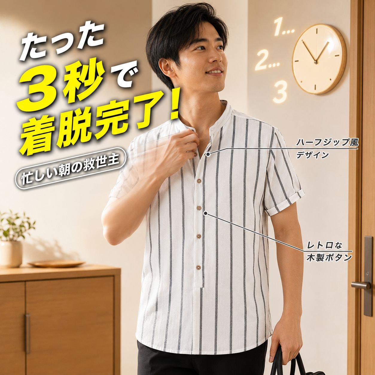 メンズビジネスシャツ夏万能トップス