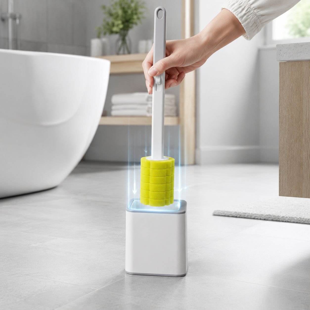 Toilet Brush with Automatic Flip Lid Design close-up