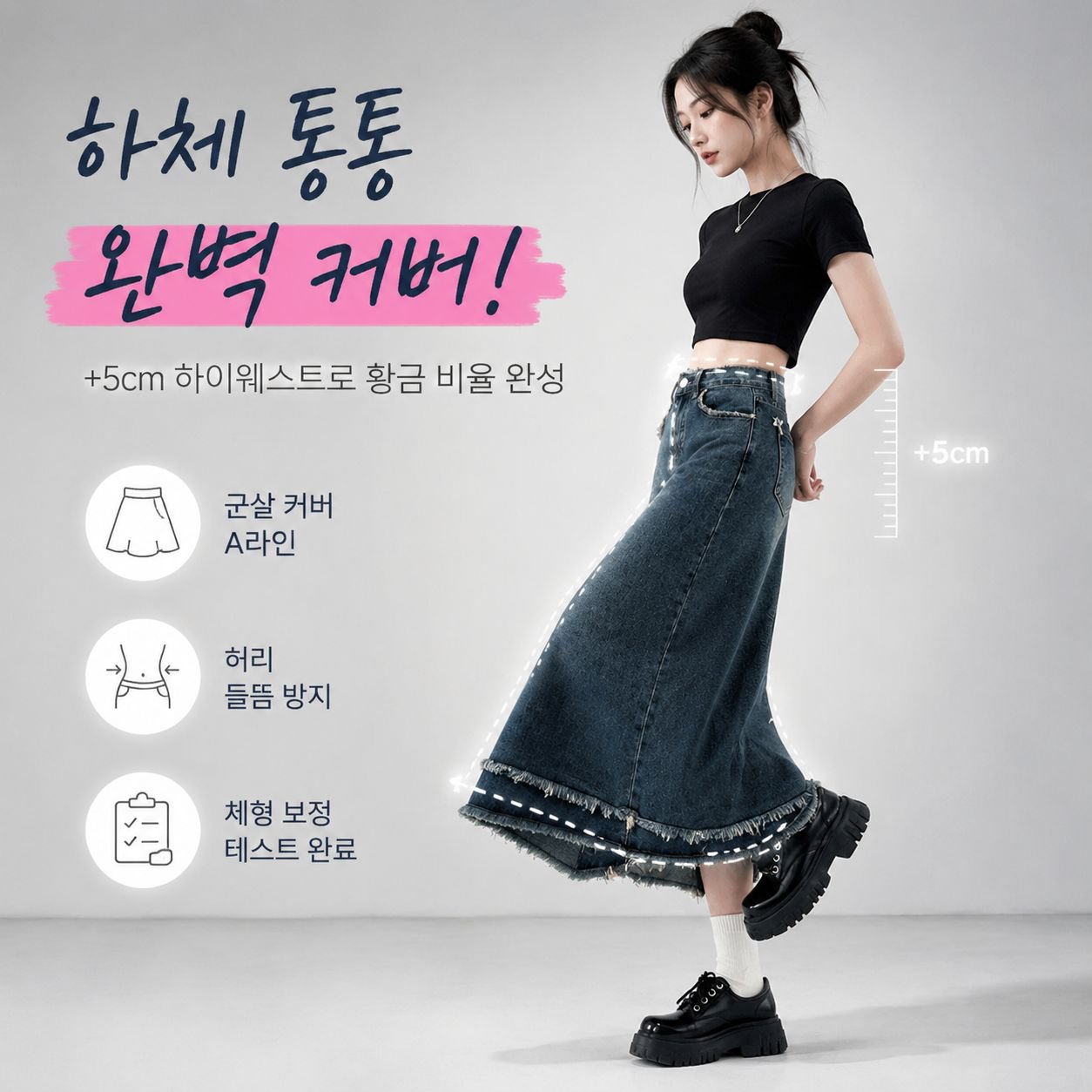 여성 하이웨스트 데님 A라인 미디 스커트, 슬림핏, 빈티지 프린지, 귀여운 스타일