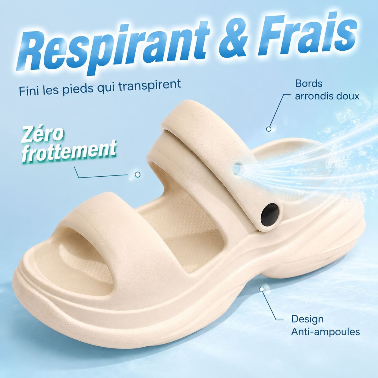 Sandales à plateforme d'été pour femme, EVA 2-en-1, double bride, légères et confortables