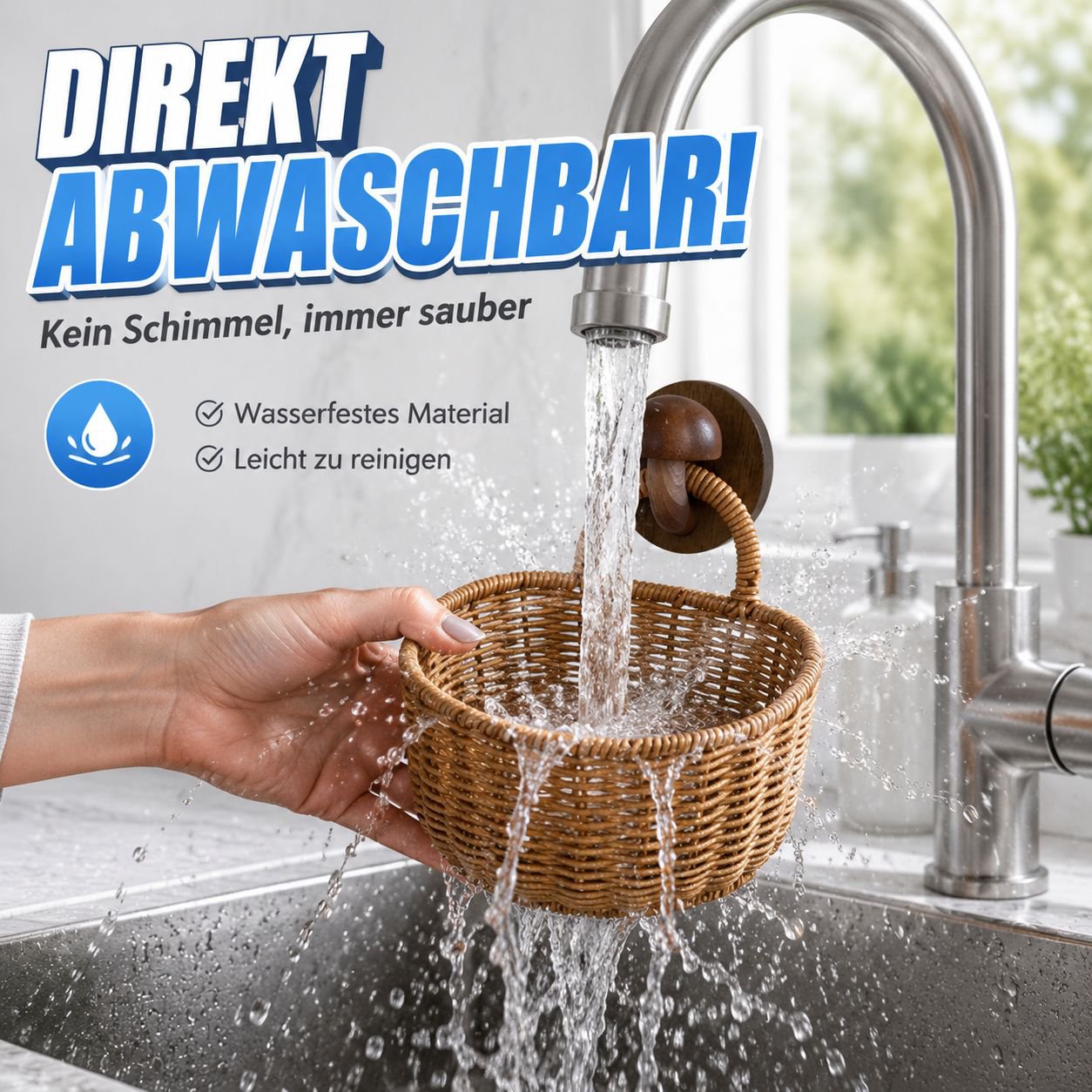 Wandhängender Rattan-Optik Aufbewahrungskorb, Kleiner Korb für Gemüse und Obst