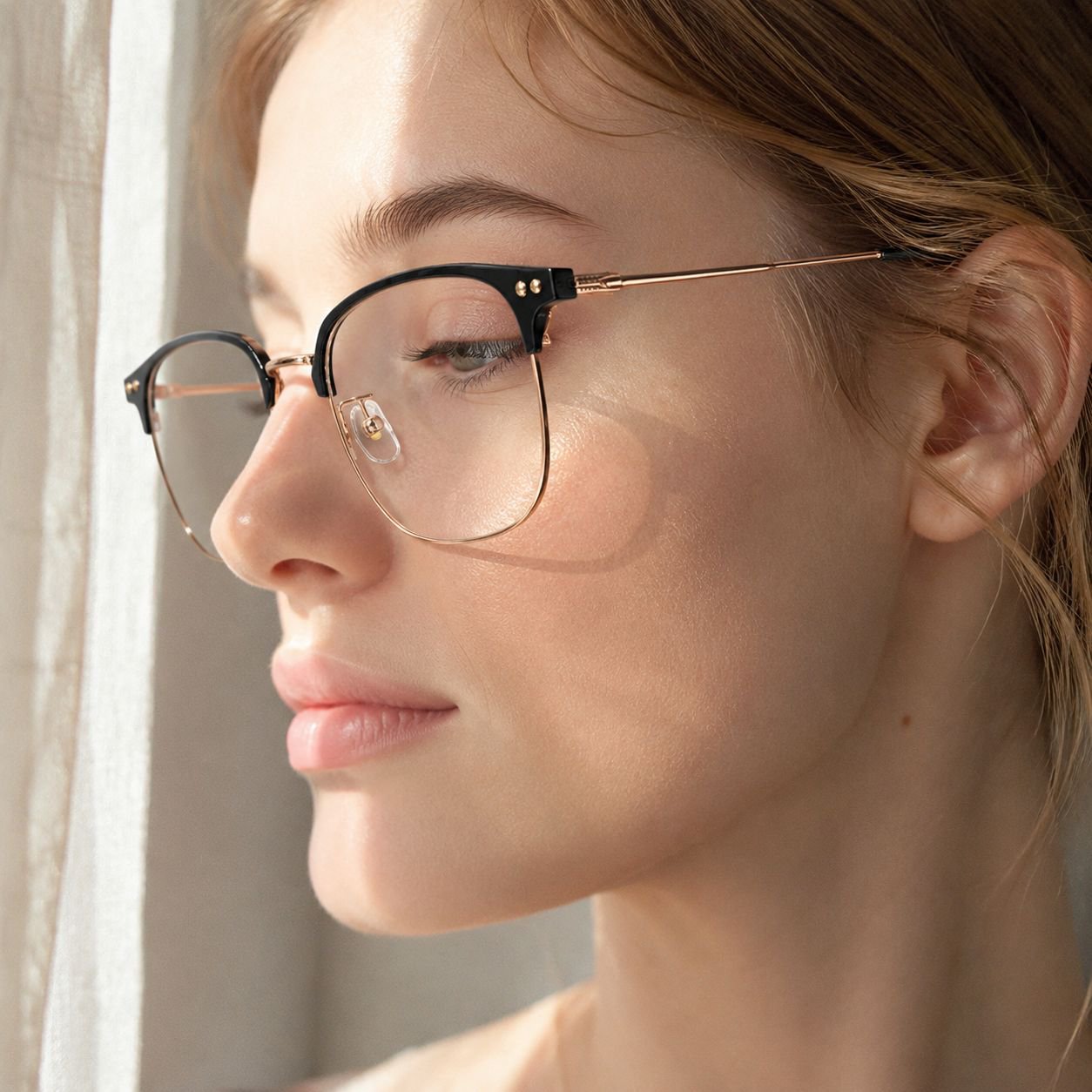 Damenbrille aus reinem Titan mit Anti-Blaulicht und einfarbigem Halbrahmen