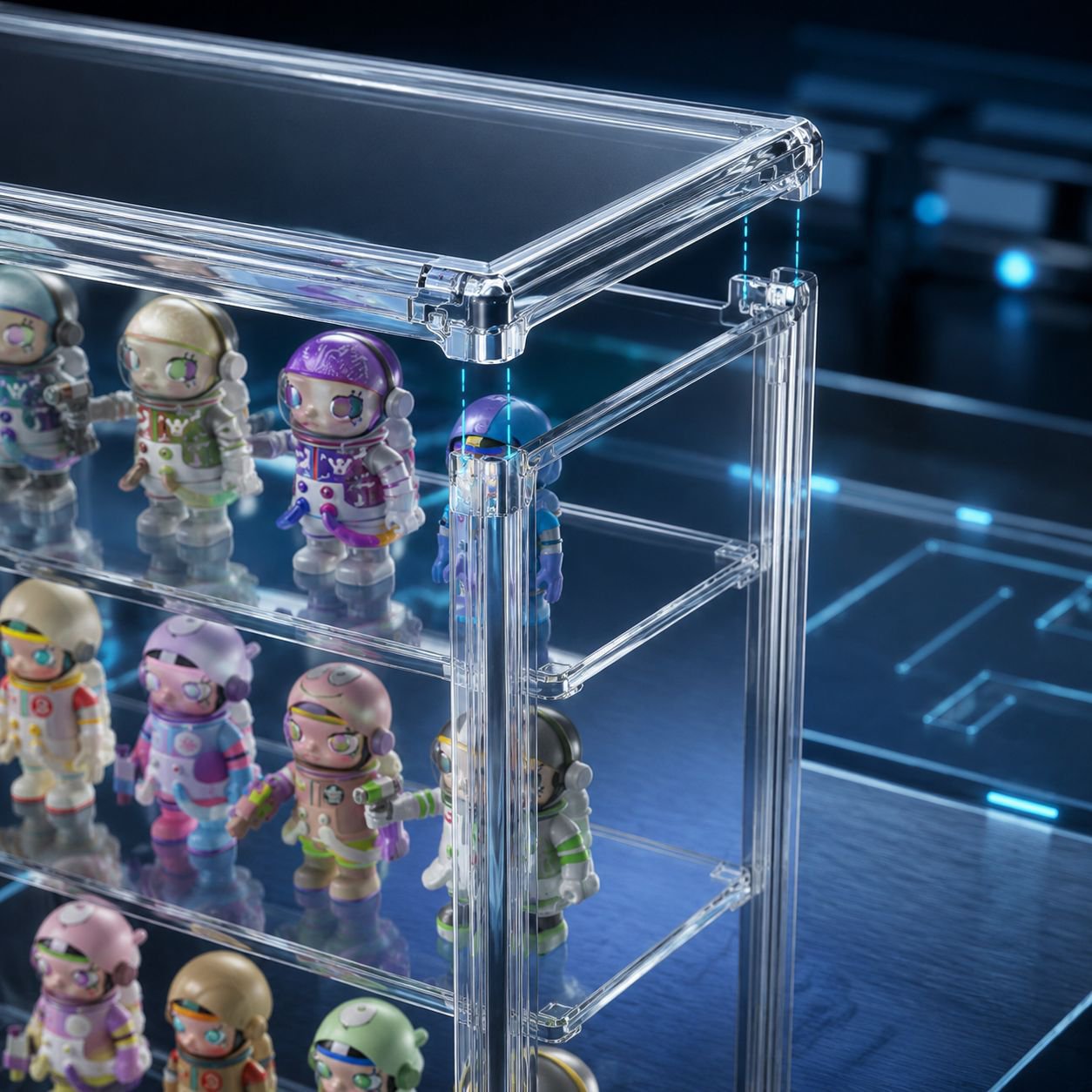 Stylish acrylic display case with adjustable plates