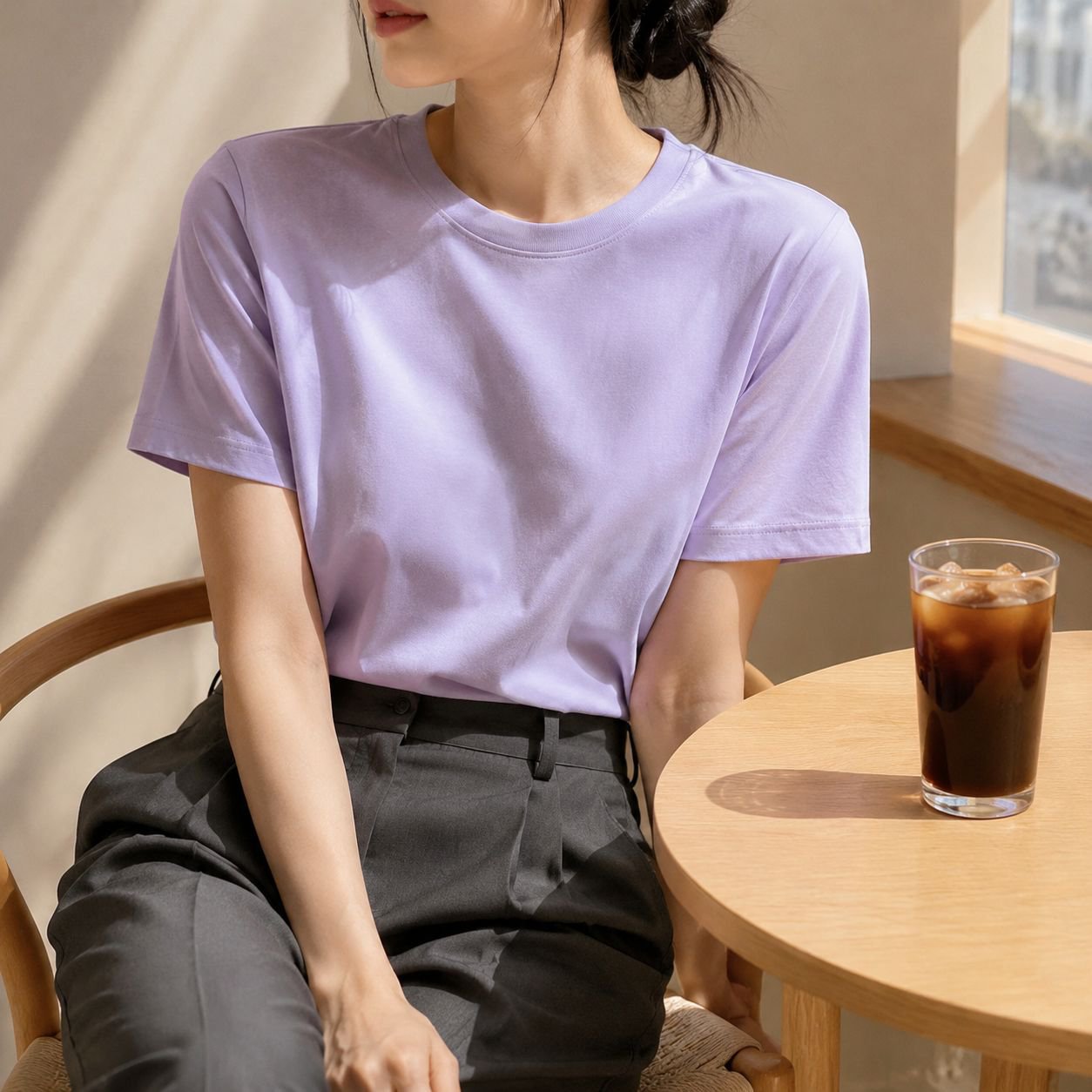 신상 여성 라운드 슬림 반팔 티셔츠