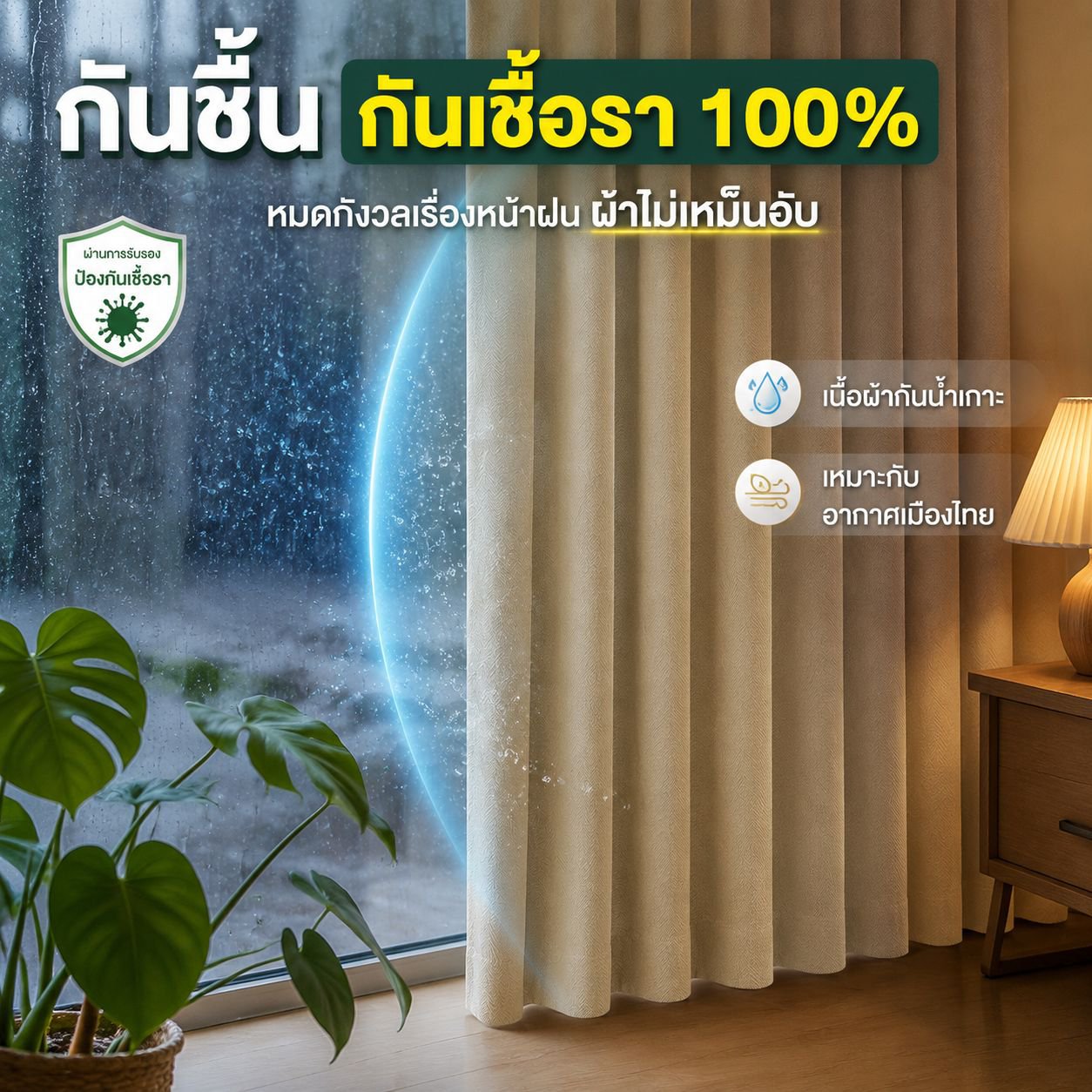 ม่านกำมะหยี่กันแสงสีเบจสำหรับตกแต่งบ้าน ห้องนอน และออฟฟิศ แบบชิ้นเดียว