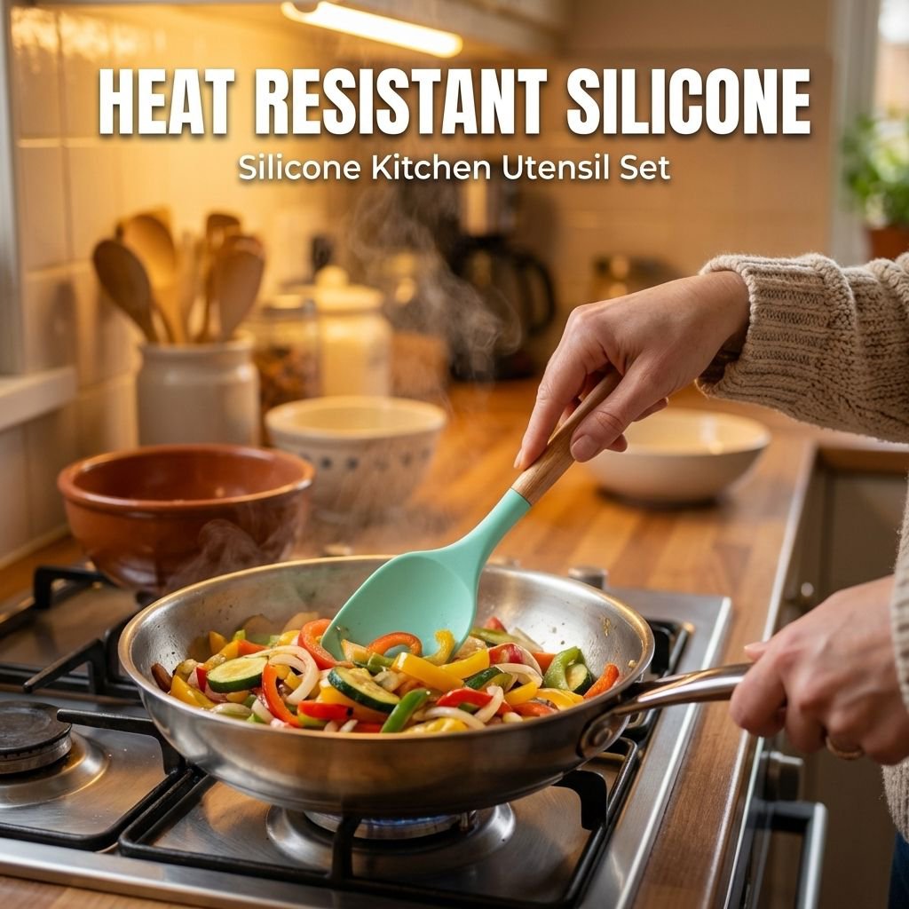 Silicone knife, cooking spoon, spatula, and kitchen utensil set