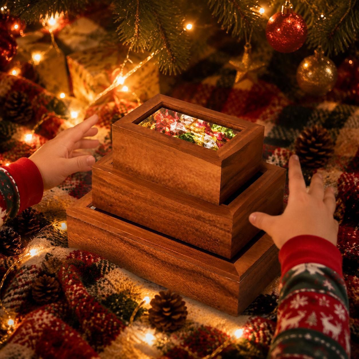 Stylish wooden accessory holder with multiple sections