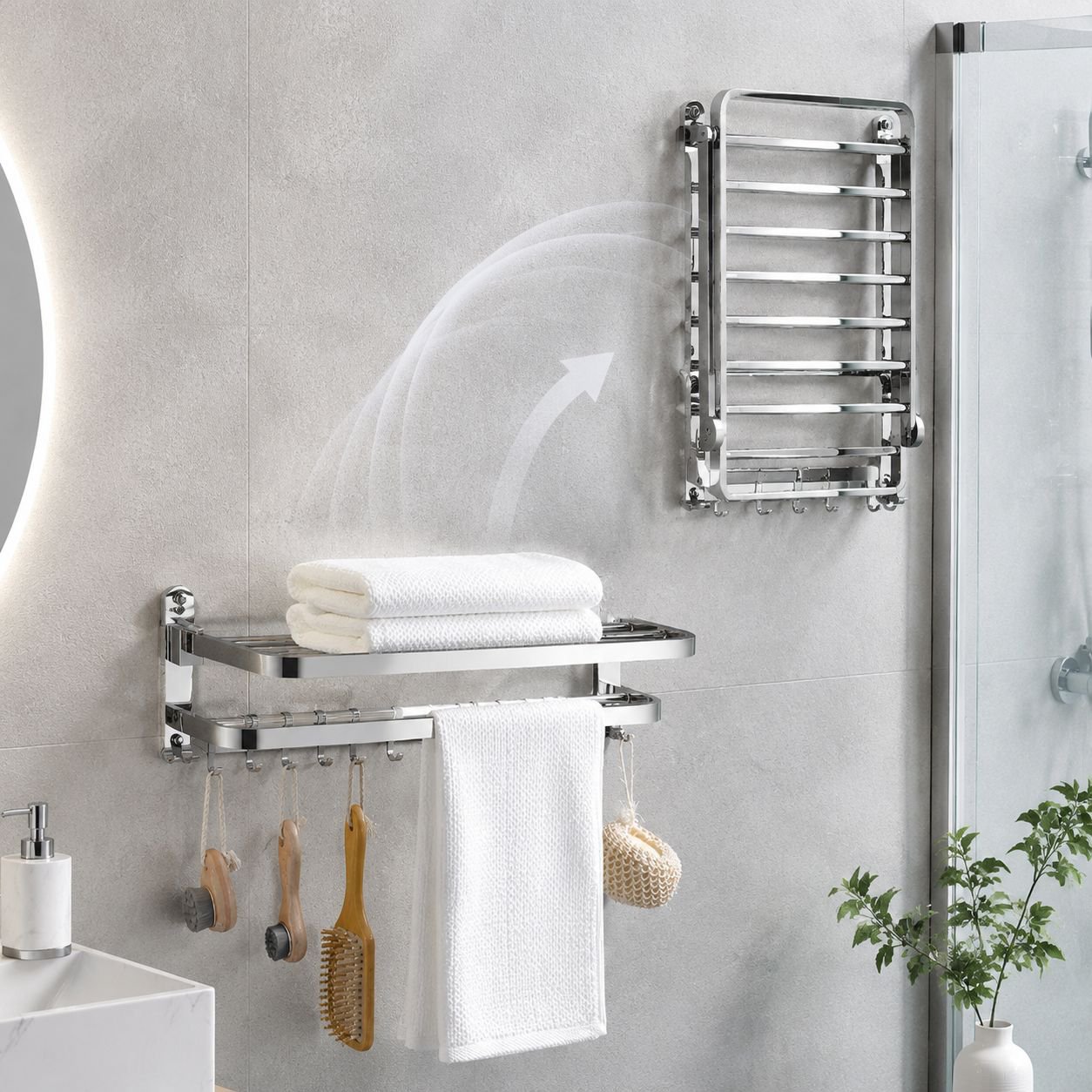 Rostfreies Handtuchregal aus Edelstahl an der Badezimmerwand