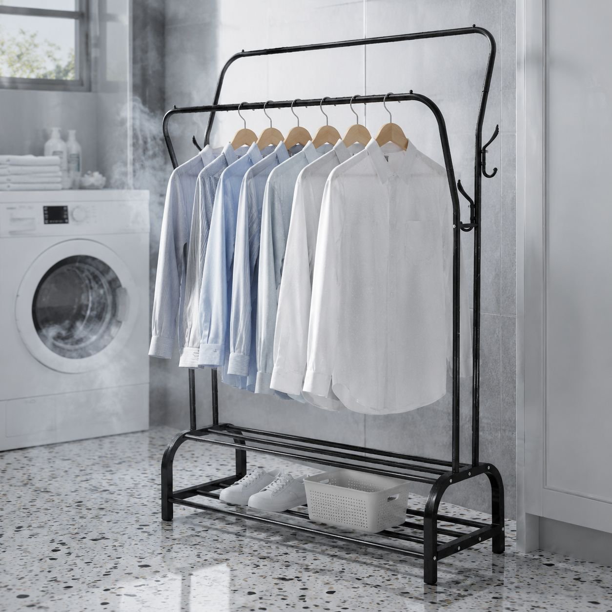Adjustable Double Pole Floor Drying Rack