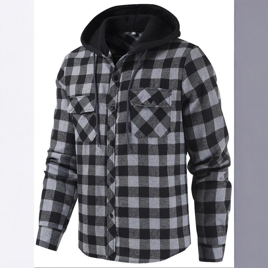 Flannel plaid hooded couple shirts