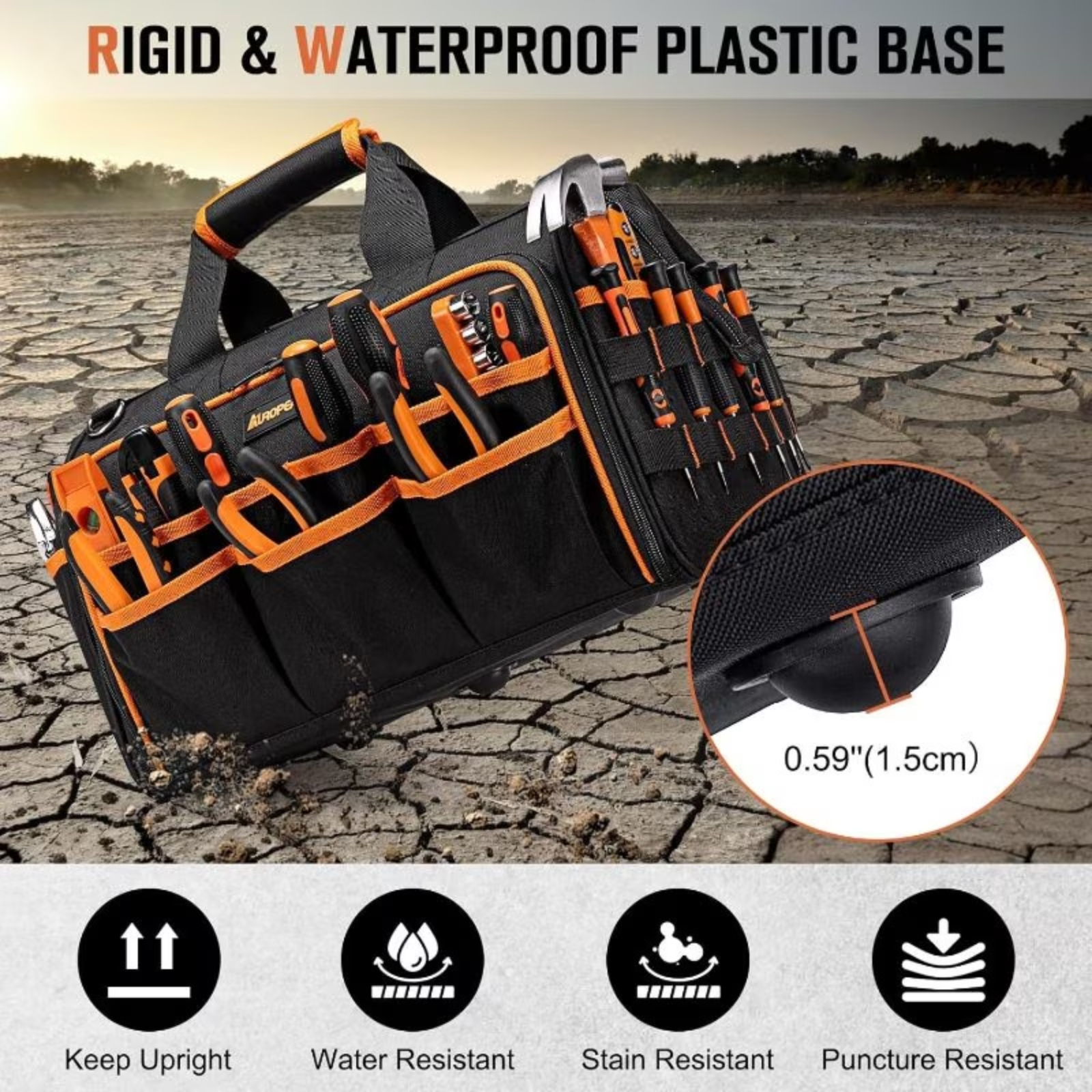 17-inch Heavy Duty Electrician Bag for Men, Foldable Wide-Mouth Storage Bag with Adjustable Shoulder