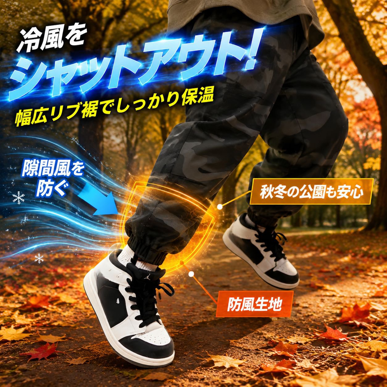 秋冬用 男児 ゆったり迷彩カーゴパンツ 2024年新モデル