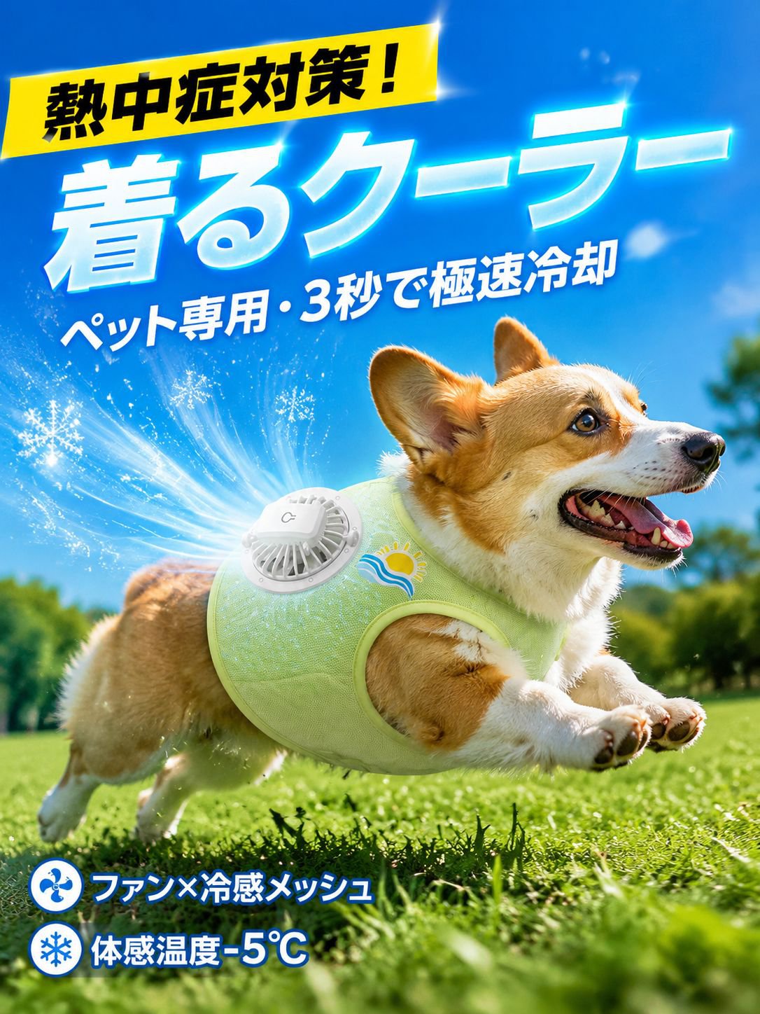 W涼感ペット服 ペット用クールベスト ファンポケット付き 夏に最適