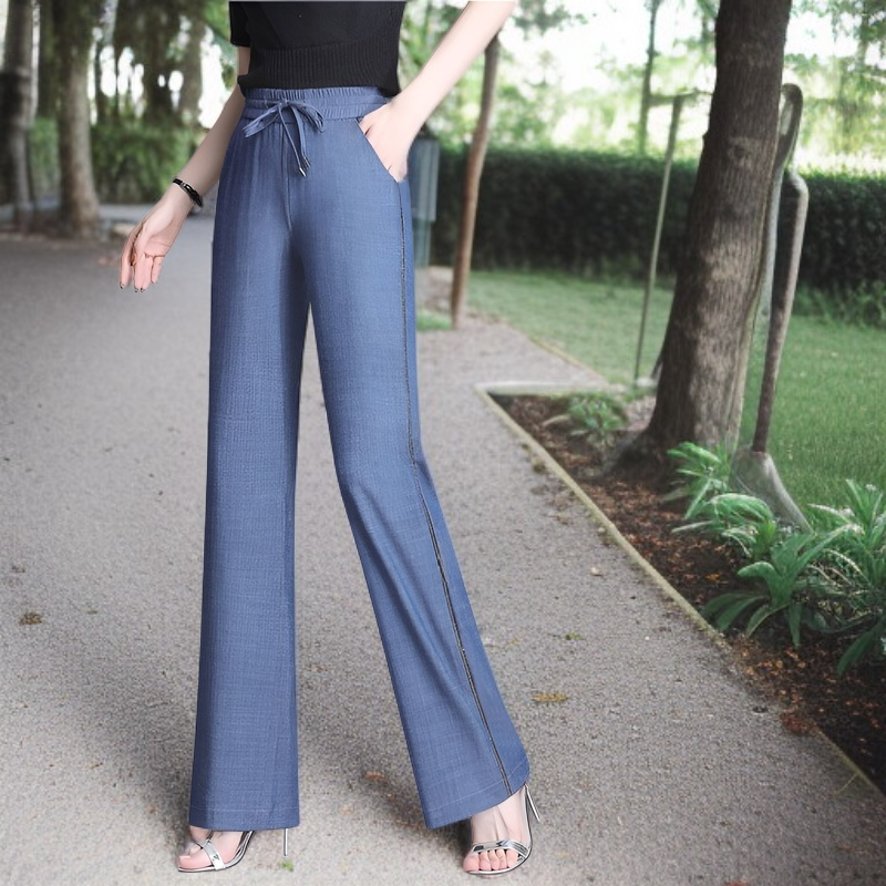 テンセルジーンズ 夏 レディース ハイウエスト ジーンズ 伸縮性 ソフト ジーンズ 伸縮性ウエスト ワイドレッグパンツ 中高年 プラスサイズ パンツ