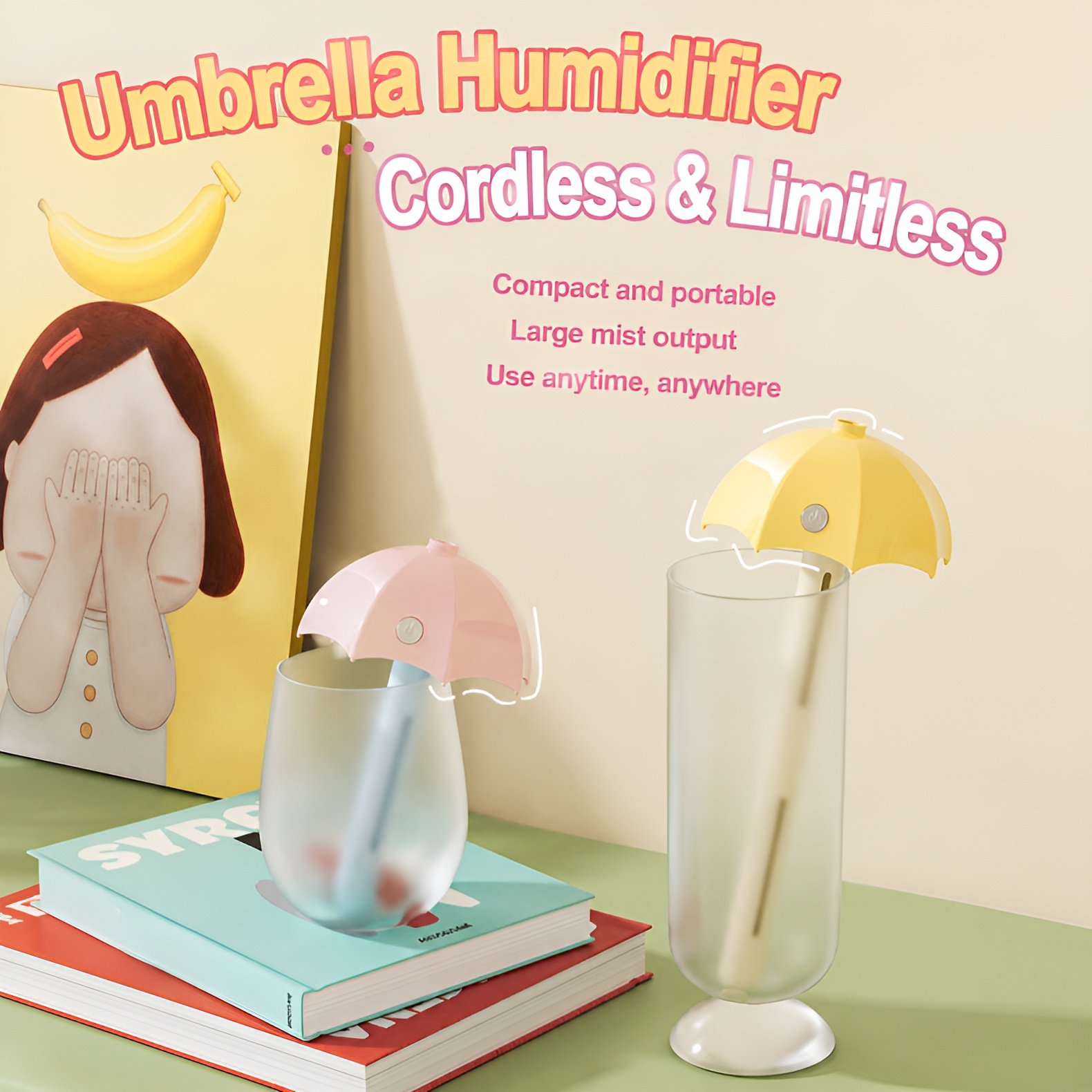 JMU Desktop Humidifier, USB Rechargeable Wireless Portable Mini Humidifier, Ultrasonic Atomizing, Um