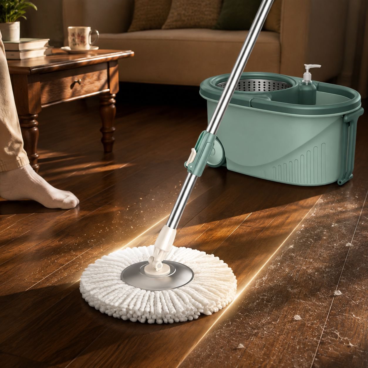 Handfree rotary mop dry and wet household mop bucket wheel efficient mopping tools
