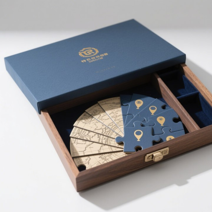 Modrá geografická puzzle dárková sada