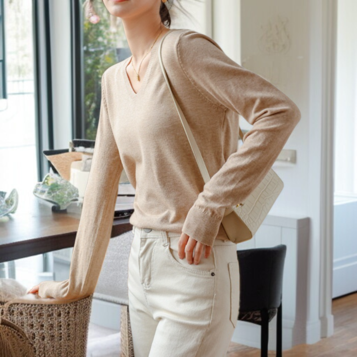 가을 겨울 루즈핏 니트 긴팔 상의 이너 얇은 니트 분위기 브이넥 추동복