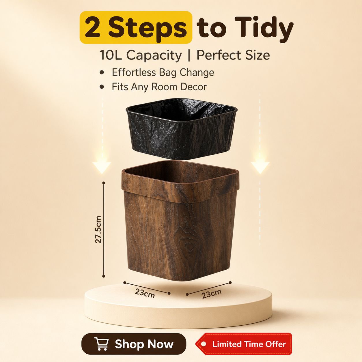 Wood Grain Household Trash Can
